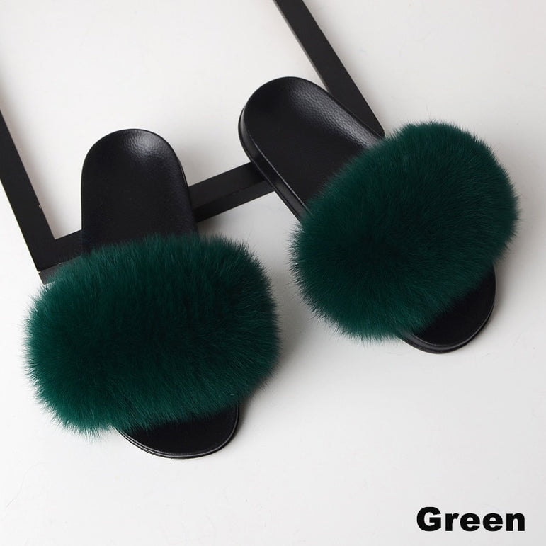 Real Fox Fur Slides Home Furry Slippers