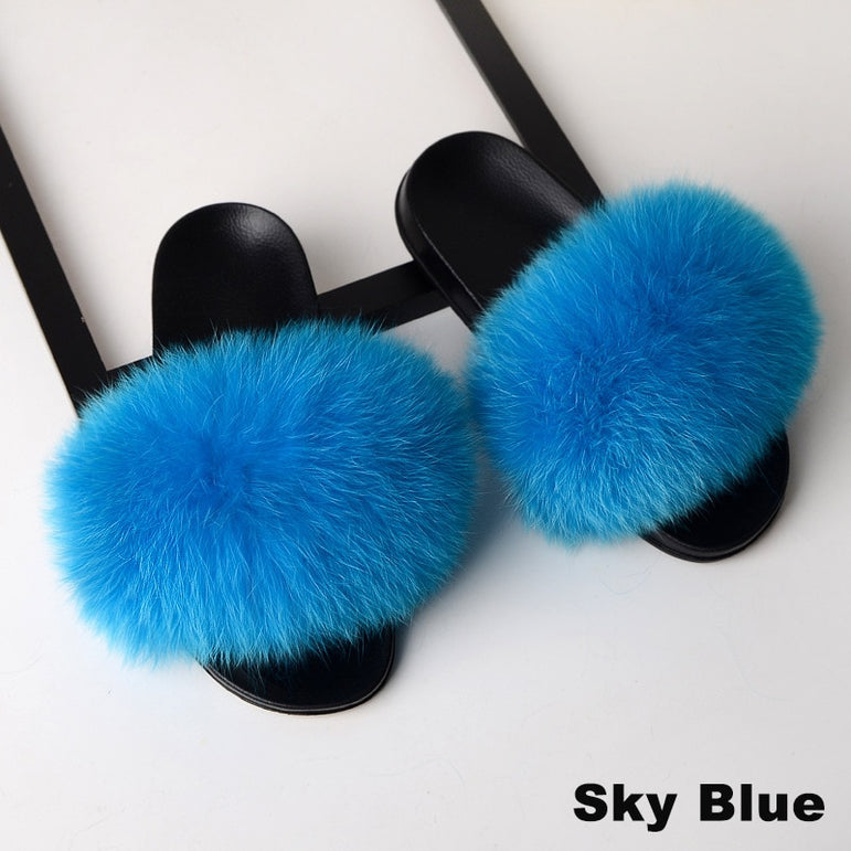 Real Fox Fur Slides Home Furry Slippers