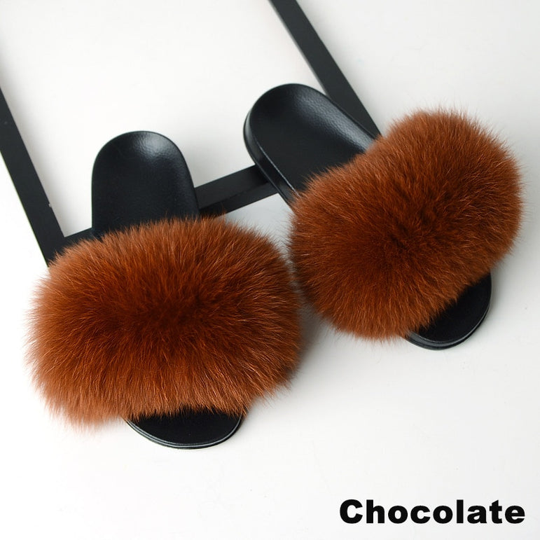 Real Fox Fur Slides Home Furry Slippers