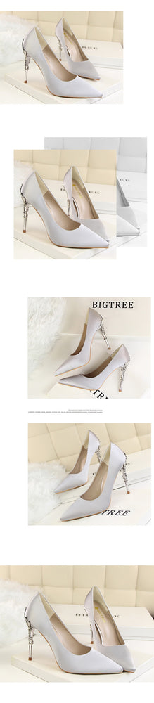 Sexy Pointed Toe Metal Carved Thin High Heels