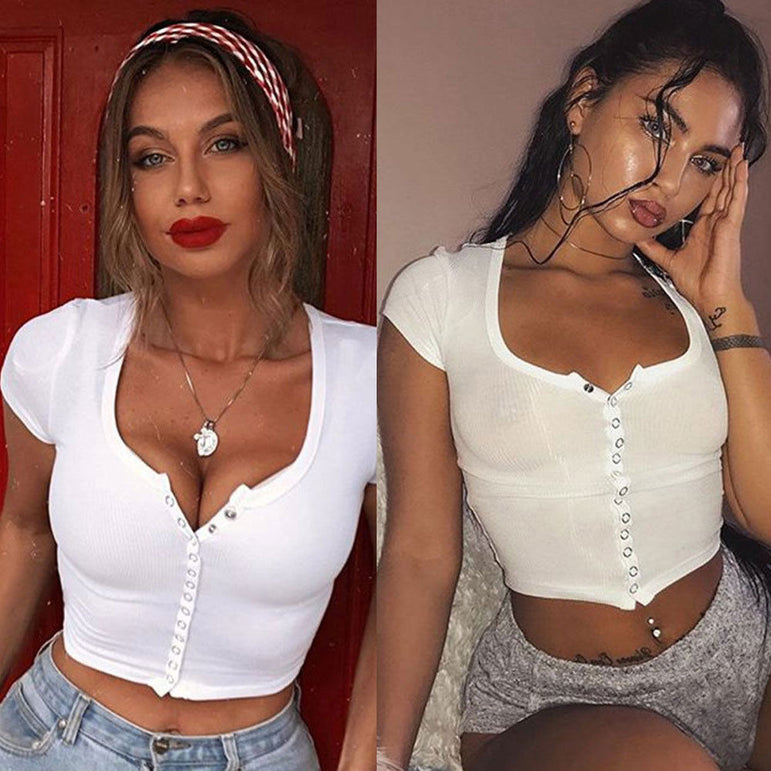 Sexy Women Short Sleeve Crop Top Blouse