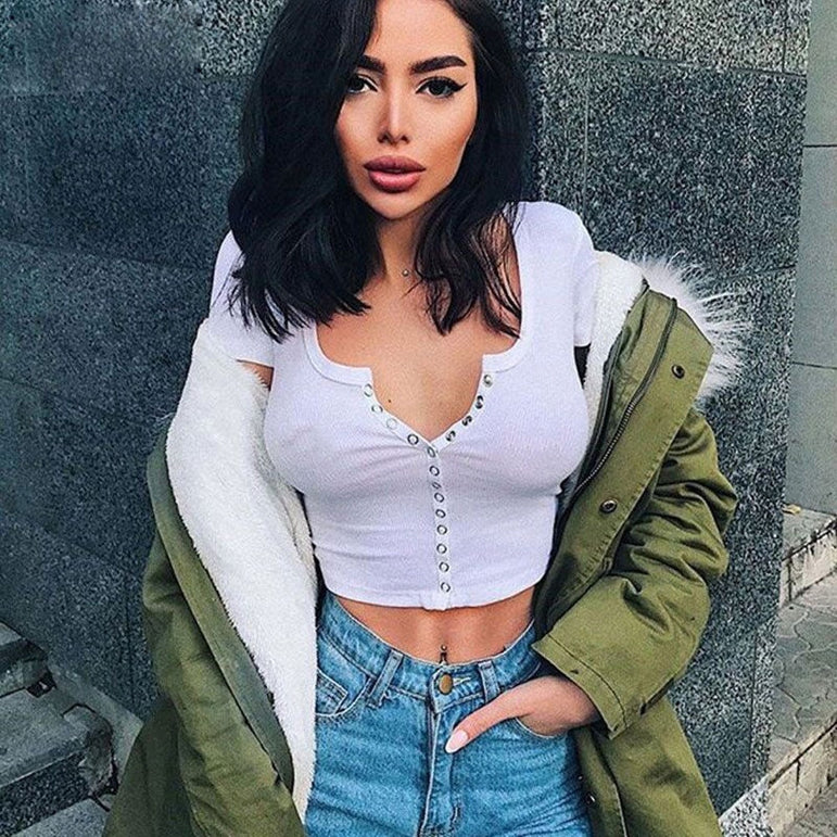 Sexy Women Short Sleeve Crop Top Blouse