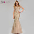 Elegant Plus Size Gold Sequined Mermaid Evening Dresses