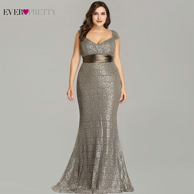 Elegant Plus Size Gold Sequined Mermaid Evening Dresses