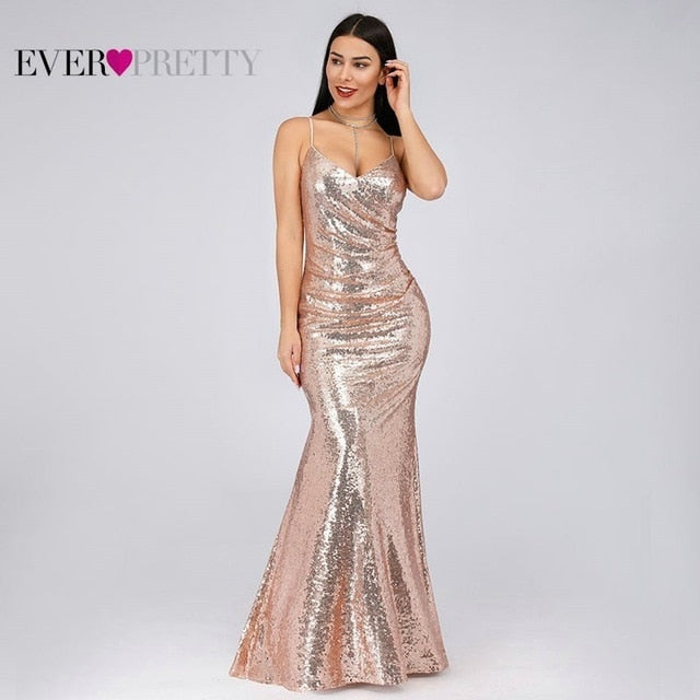 Elegant Plus Size Gold Sequined Mermaid Evening Dresses