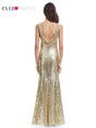 Elegant Plus Size Gold Sequined Mermaid Evening Dresses