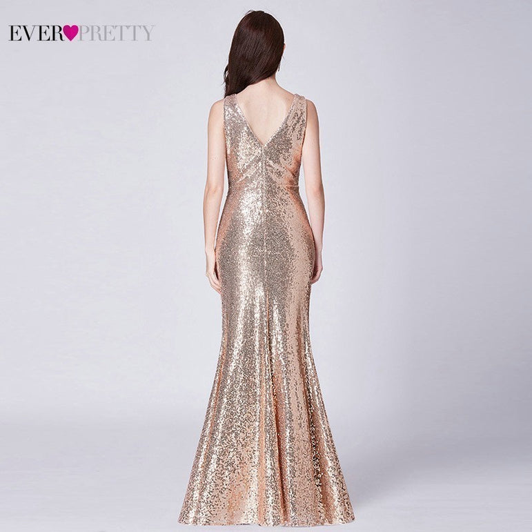 Elegant Plus Size Gold Sequined Mermaid Evening Dresses