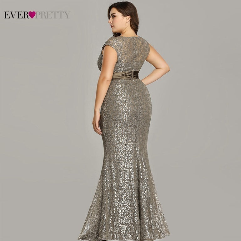 Elegant Plus Size Gold Sequined Mermaid Evening Dresses