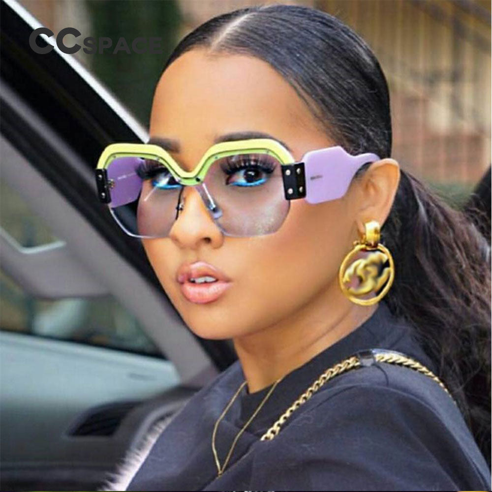 Luxury Half Frame Square Women Rivet Sunglasses