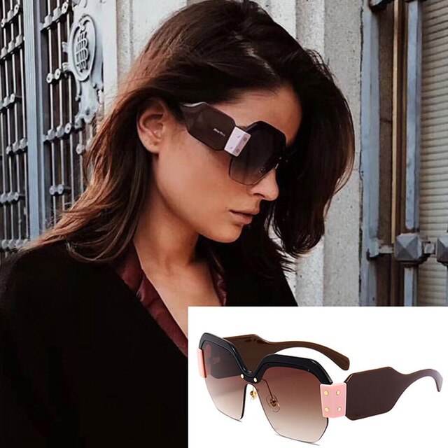 Luxury Half Frame Square Women Rivet Sunglasses