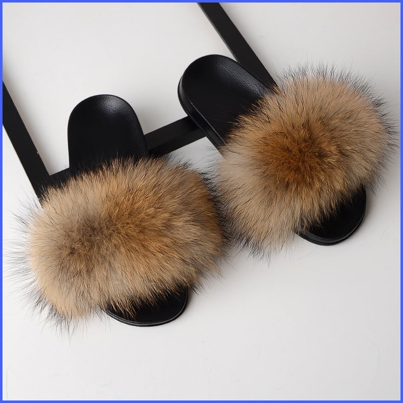 Real Fox Fur Slides Home Furry Slippers