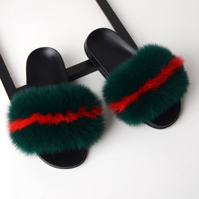 Real Fox Fur Slides Home Furry Slippers