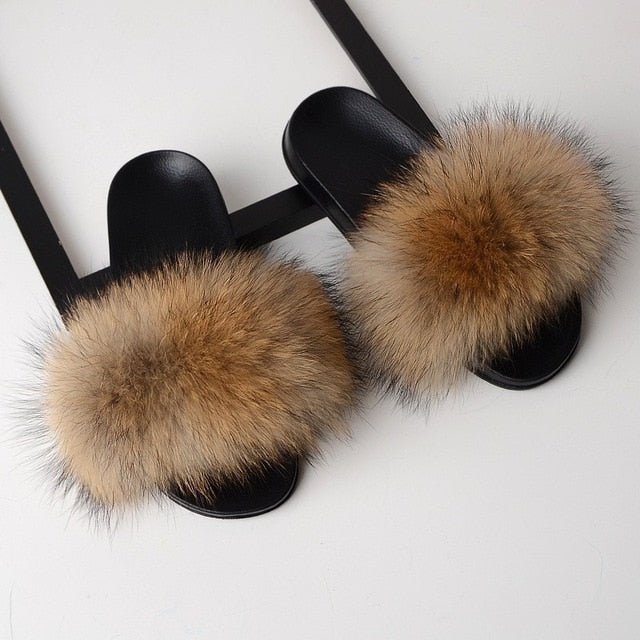 Real Fox Fur Slides Home Furry Slippers