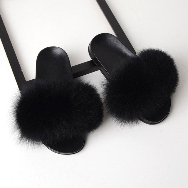 Real Fox Fur Slides Home Furry Slippers