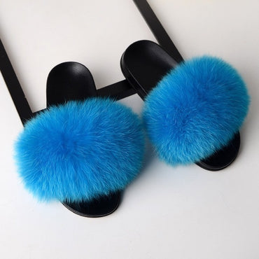 Real Fox Fur Slides Home Furry Slippers