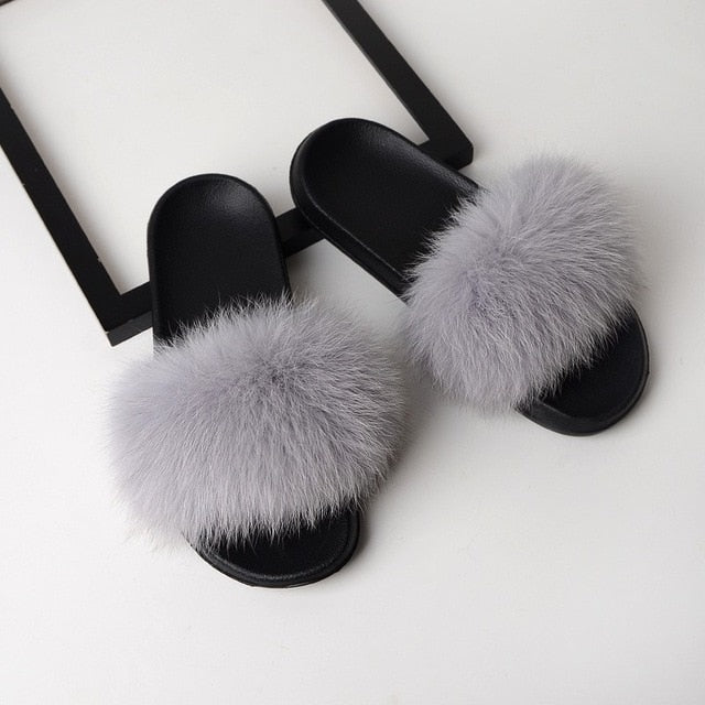 Real Fox Fur Slides Home Furry Slippers