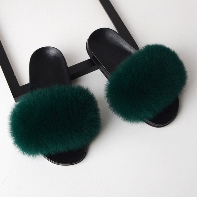 Real Fox Fur Slides Home Furry Slippers