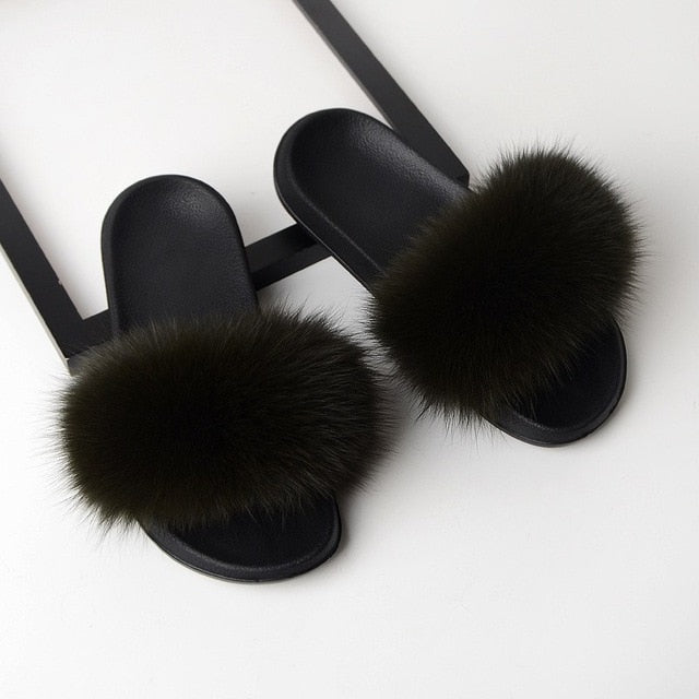 Real Fox Fur Slides Home Furry Slippers