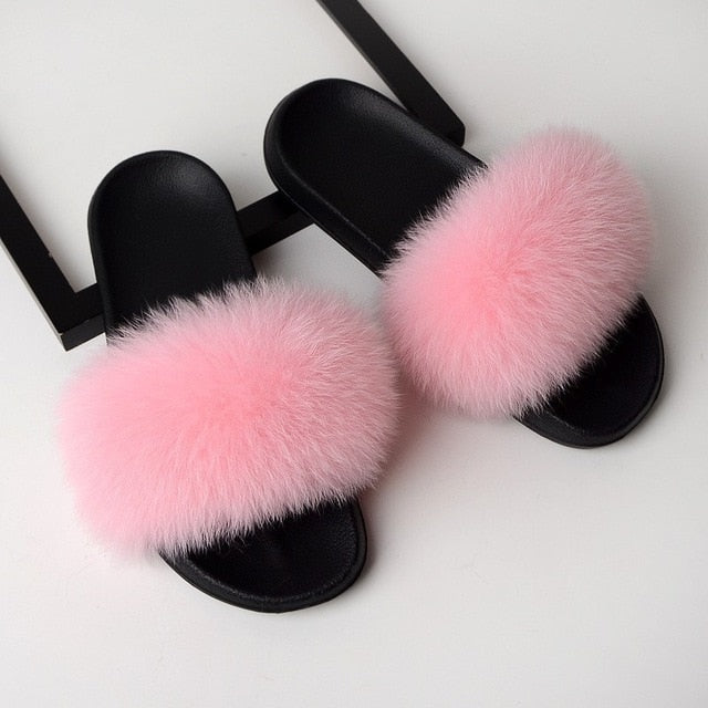 Real Fox Fur Slides Home Furry Slippers