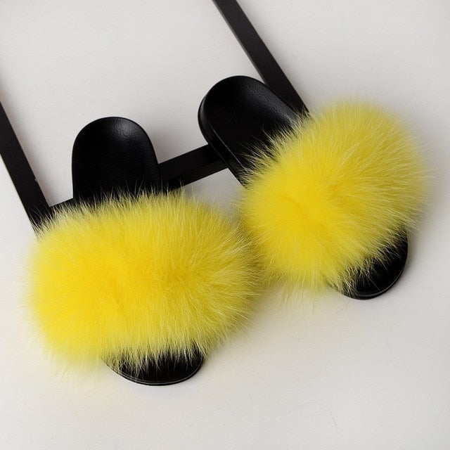 Real Fox Fur Slides Home Furry Slippers