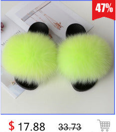 Real Fox Fur Slides Home Furry Slippers