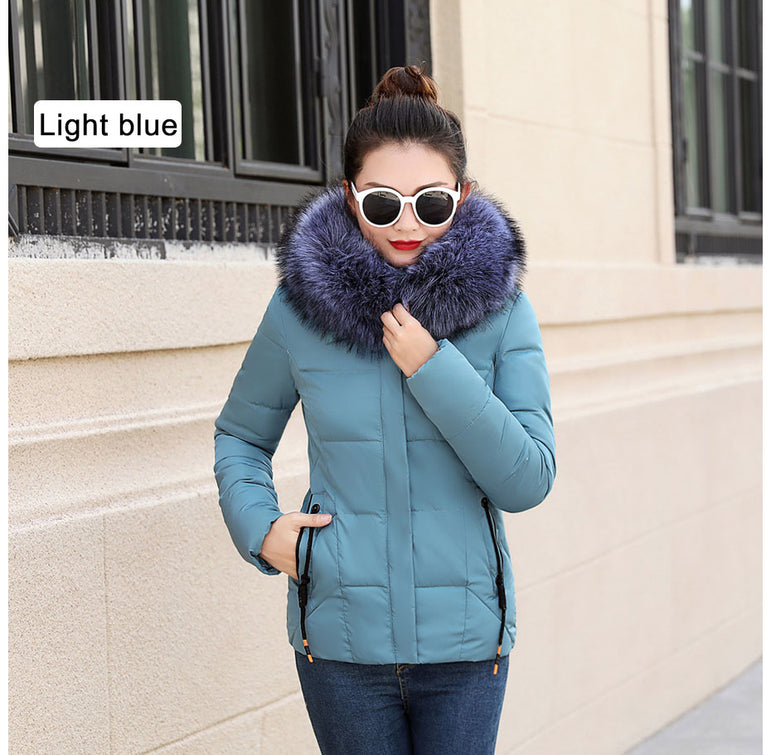 Winter Women Fur Collar Hooded Jacket