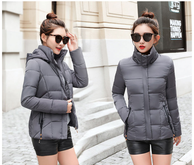 Winter Women Fur Collar Hooded Jacket