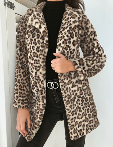 Leopard Outwears Winter Faux Fur Coat