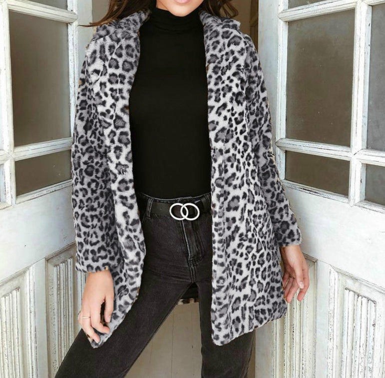 Leopard Outwears Winter Faux Fur Coat