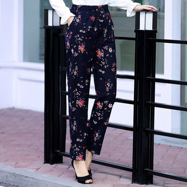 Floral Print Plaid Pants