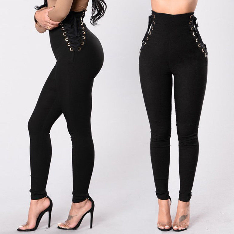 Casual Lace Up Stretch High Waist Pants