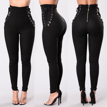 Casual Lace Up Stretch High Waist Pants