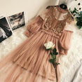 High Waist Voile Velvet Lace Floral Mesh Women Dress