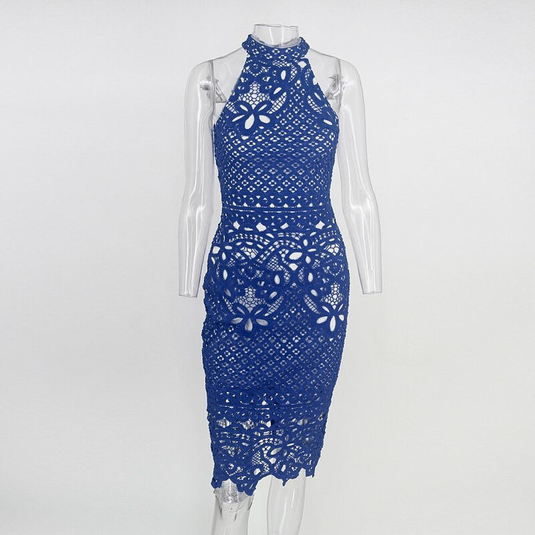 Hollow Out Lace Halter Women Dress