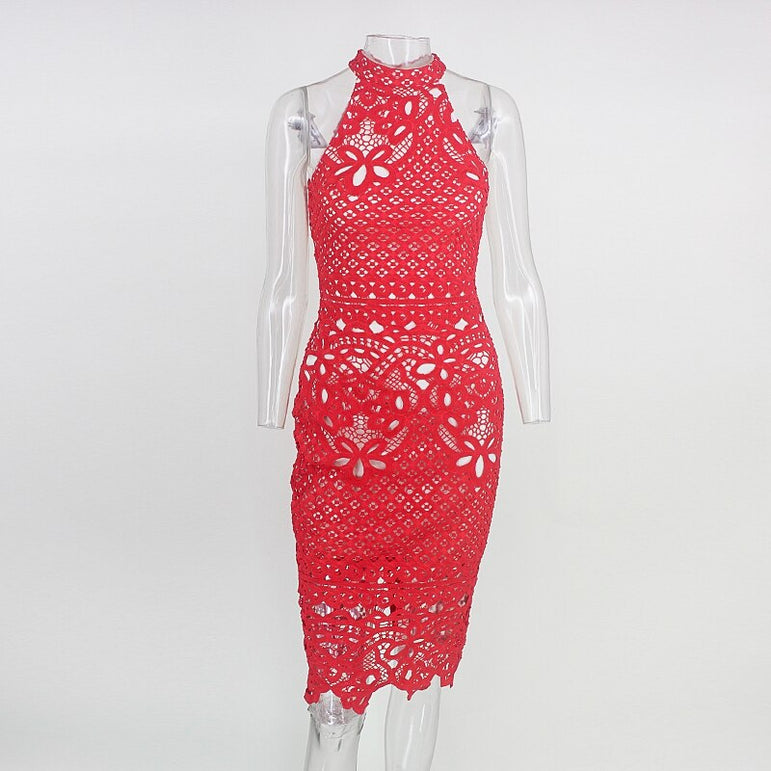 Hollow Out Lace Halter Women Dress