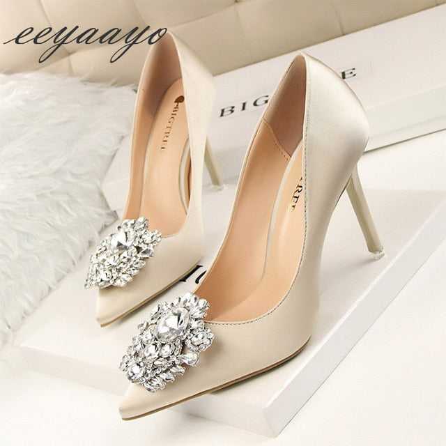 Elegant Crystal Pointed Toe Thin Women Pumps High Heel