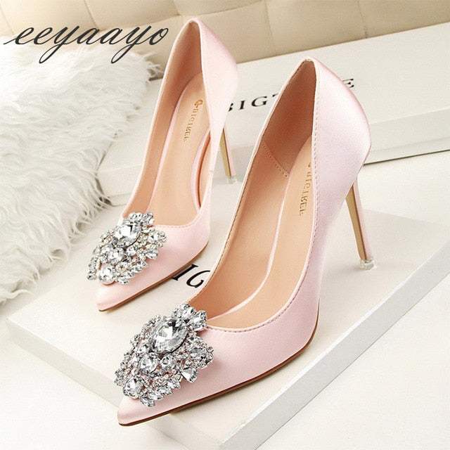 Elegant Crystal Pointed Toe Thin Women Pumps High Heel