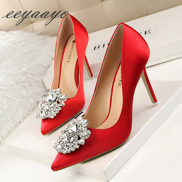 Elegant Crystal Pointed Toe Thin Women Pumps High Heel