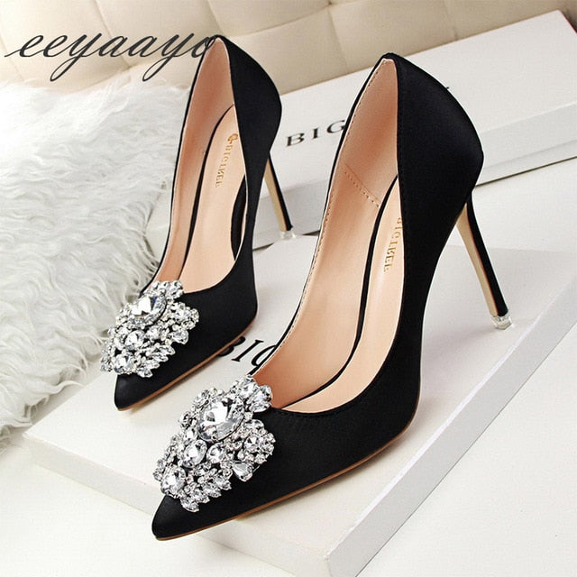 Elegant Crystal Pointed Toe Thin Women Pumps High Heel