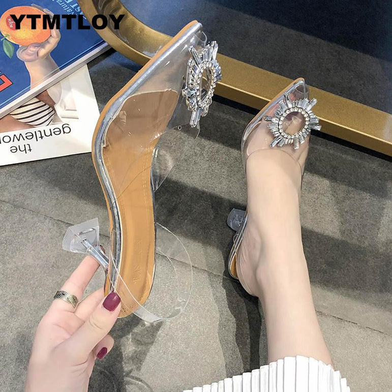 Luxury Pointed Toe Slip on Pumps Transparent High Heels