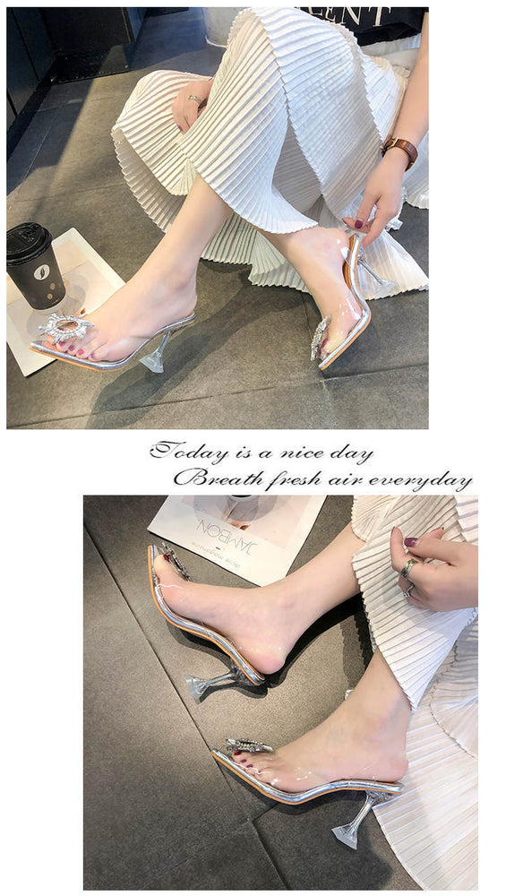 Luxury Pointed Toe Slip on Pumps Transparent High Heels