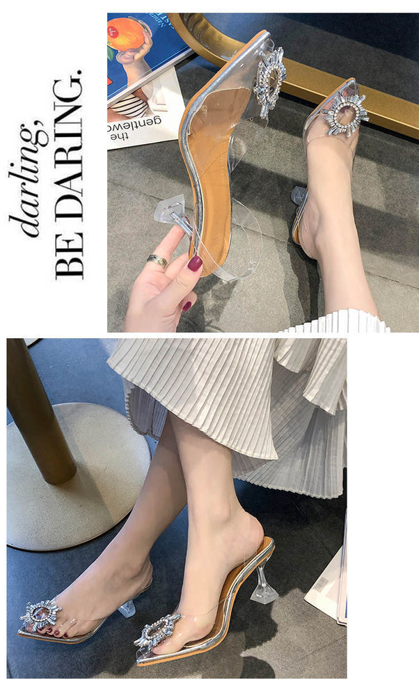 Luxury Pointed Toe Slip on Pumps Transparent High Heels