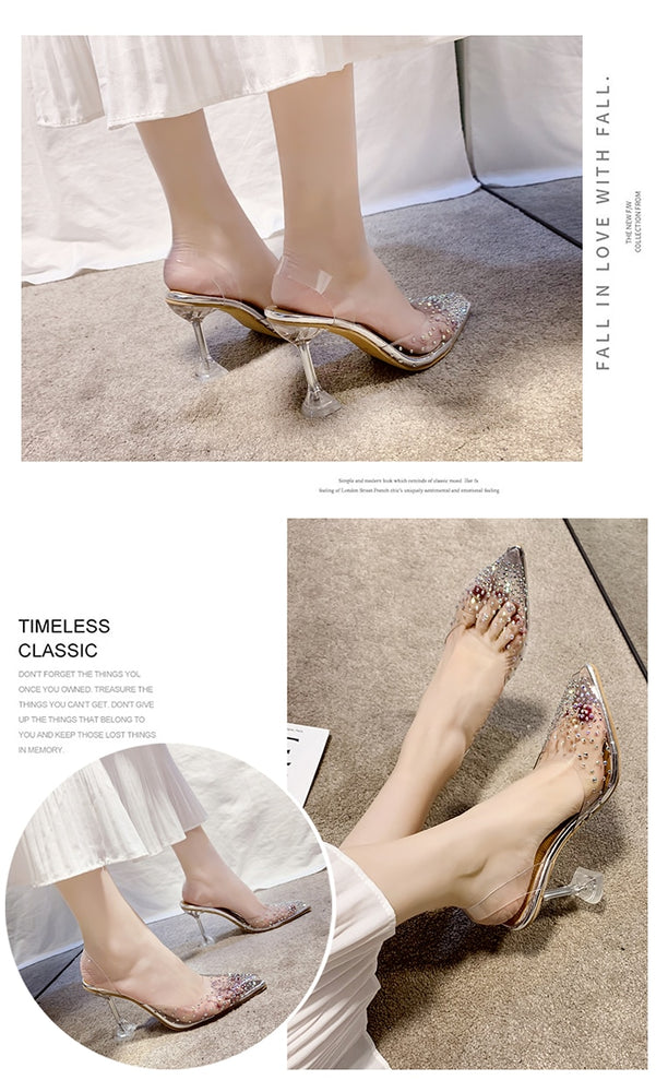 Luxury Pointed Toe Slip on Pumps Transparent High Heels