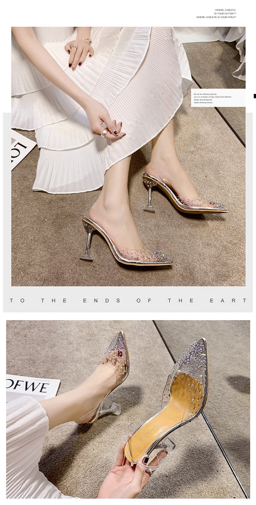 Luxury Pointed Toe Slip on Pumps Transparent High Heels