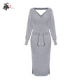 Elegant Cross Belt Sweater Long Sleeve Dress