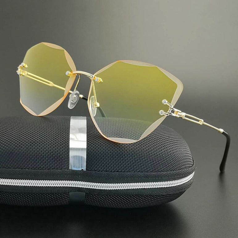 Vintage Alloy Frame Classic Lady Rimless Sun glasses