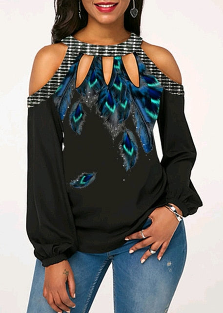 Off Shoulder Casual Women Long Sleeve Blouse