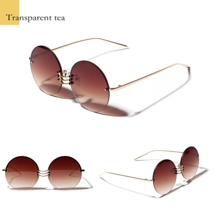 Lens Retro Round Metal Borderless Sunglasses