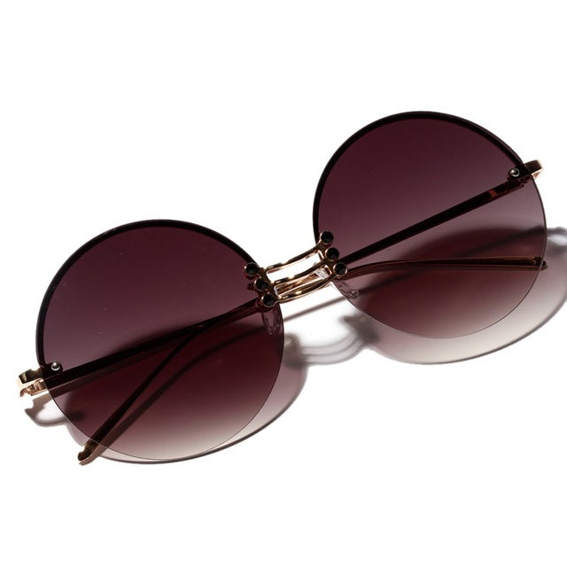 Lens Retro Round Metal Borderless Sunglasses