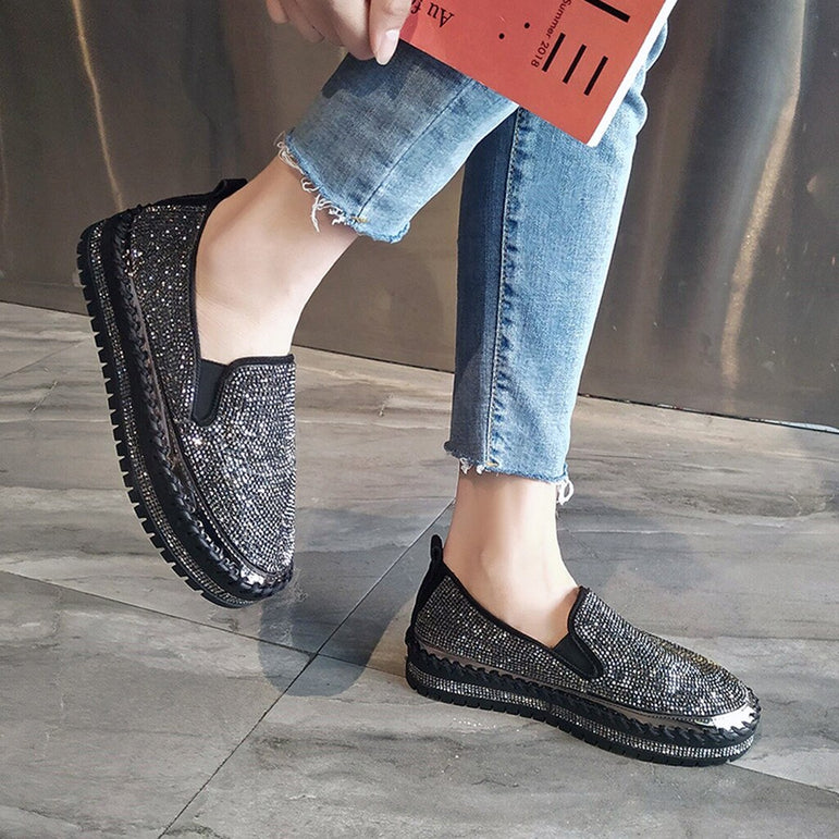 Casual Rhinestones Thick Soled Flat Shoes Sneaker